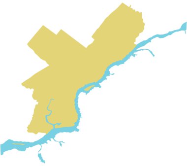 Outline map of Philadelphia city borders with the Delaware river. Vector illustration