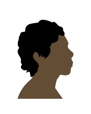 Kıvırcık siyah kısa saçlı Afro-Amerikan kadının profil portresi. Düşük siluet stili. Vektör illüstrasyonu