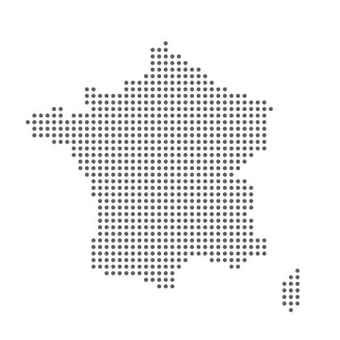 Fransa 'nın vektör noktalı haritası beyaz arkaplanda izole edilmiş, düzenlenmesi kolay.