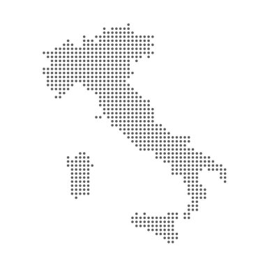 İtalya 'nın vektör noktalı haritası beyaz arkaplanda izole edilmiş, düzenlenmesi kolay.