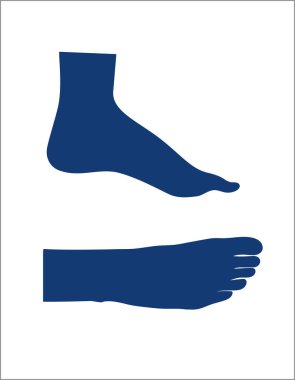 İnsan ayağı, siyah siluet tarafı ve üst tarafı. Vektör illüstrasyonu