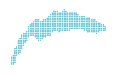 Stylised pixelated map of lake Geneva, lac Leman, blue silhouette, isolated. Vector illustration