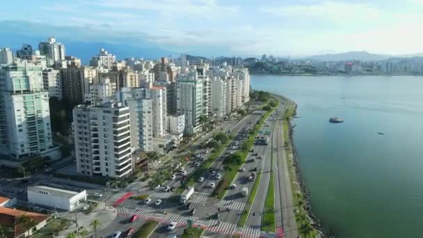 Flygfoto Över Florianopolis Centrum Stadslandskap Brasiliens Stad — Stockvideo