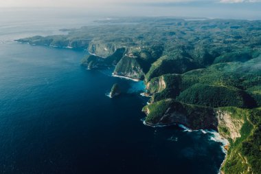 Endonezya, Nusa Penida 'daki uçurumlar ve okyanus manzaralı sahil manzarası.