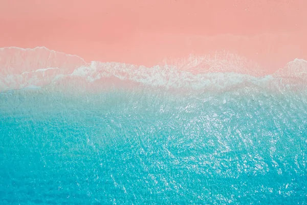 stock image Tropical pink beach with blue ocean. Aerial view of holidays beach on Komodo islands