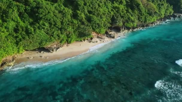 Pláž Green Bowl Tyrkysovým Oceánem Tropickém Ostrově Bali Letecký Pohled — Stock video
