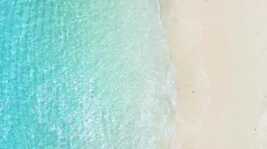 Turkuaz okyanus suyu, dalgaları ve hava manzaralı tropik bir sahil. Tropik bölgelerdeki cennet manzarası