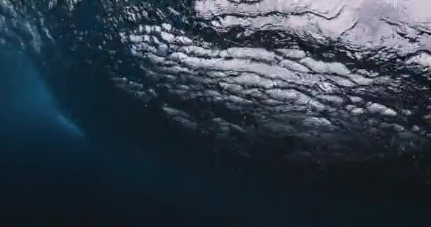 Underwater Ocean Wave Transparent Water Breaking Barrel Wave Bodyboarder — Video