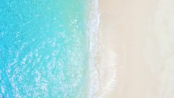 Пляж Белым Песком Бирюзовой Океанской Водой Вид Воздуха Вид Сверху — стоковое видео