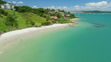 Holiday luxury beach with turquoise ocean in Brazil. Aerial view