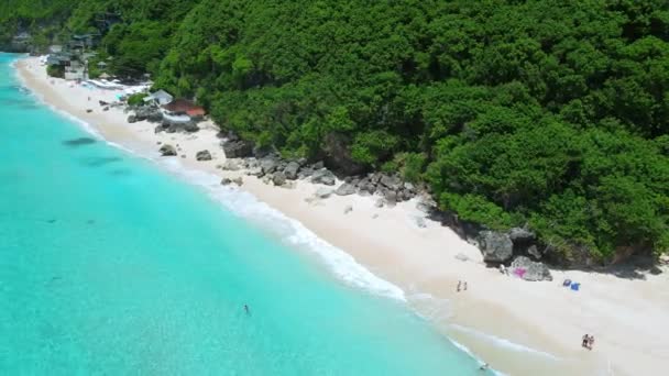 Aerial View Blue Transparent Ocean Tropical Luxury Beach Bali — Stock Video