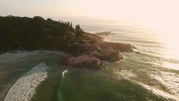 在巴西 海滩上有风景秀丽的海岸线 大海上有海浪 空中景观 — 图库视频影像