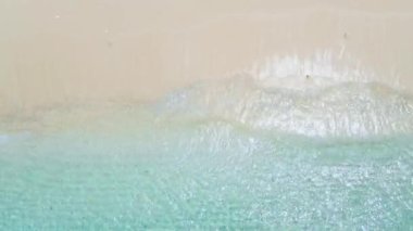 Kum ve okyanus suyu olan tropik bir sahil. Hava görüntüsü. Üst görünüm