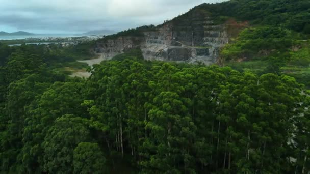 Quarry Och Berg Campeche Florianopolis Flygfoto Över Industrilandskapet — Stockvideo