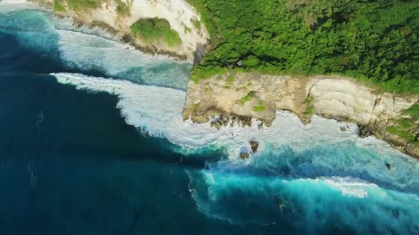 Pobřeží Útesy Oceán Ideální Vlny Uluwatu Bali — Stock video