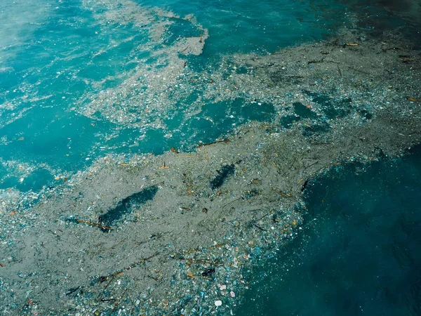Ocean Water Plastic Trash Bali Island Aerial View Pollution Plastic — Stock Photo, Image
