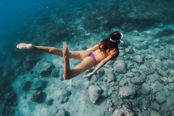 Woman Perfect Body Dive Deep Tropical Blue Sea Snorkeling Beauty — Stock Photo, Image