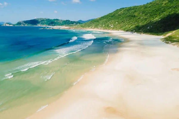 Zandstrand Rotsen Oceaan Met Golven Brazilië Luchtfoto Van Praia Galheta — Stockfoto