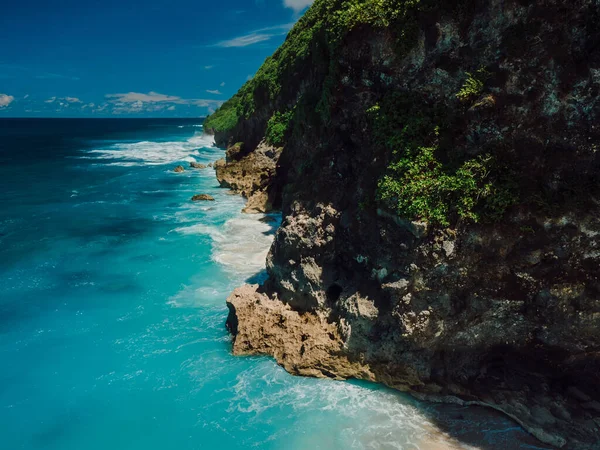 Tropical Scenic Coastline Rocks Blue Ocean Waves Bali Aerial View — Stock Photo, Image