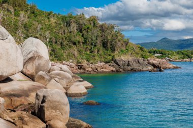 Bitkilerle dolu tropikal kıyı şeridi, inanılmaz kayalar ve turkuaz sessiz okyanus..