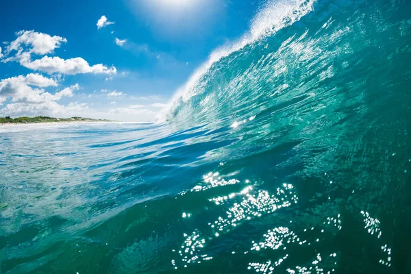 Бирюзовые Идеальные Волны Океане Breaking Wave Идеально Подходит Серфинга — стоковое фото