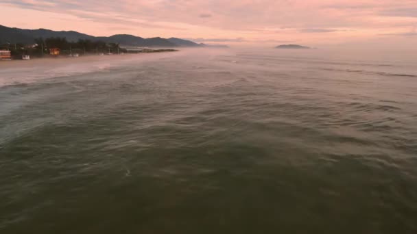 Campeche Pláž Ranní Mlhou Oceánské Vlny Východem Slunce Tóny Floripě — Stock video