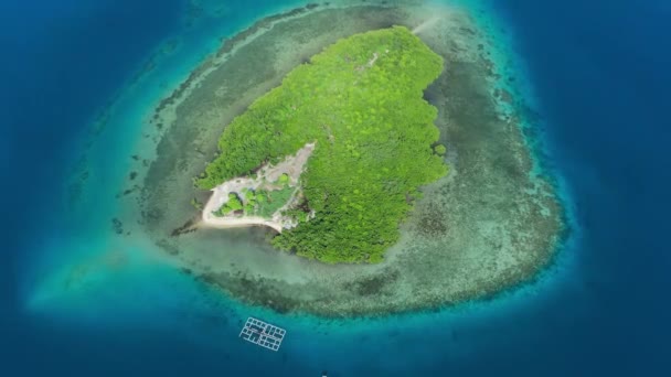 Letecký Pohled Ostrov Tropech Modrý Oceán Korálovými Útesy — Stock video