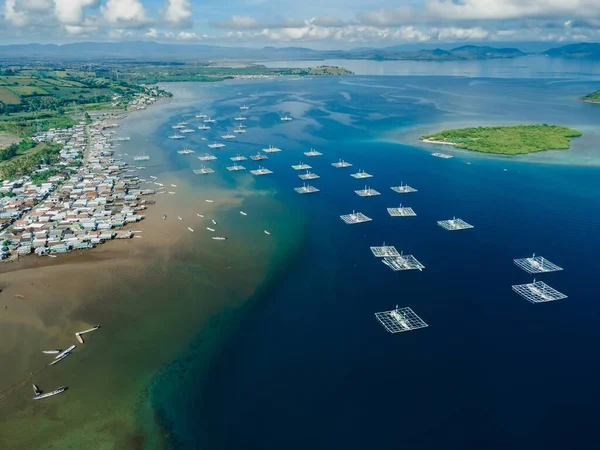 Vila Piscatória Local Barcos Oceano Ilha Sumbawa Vista Aérea — Fotografia de Stock