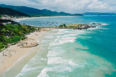 Coastline with beach and ocean in Brazil. Aerial view of Matadeiro Beach in Florianopolis