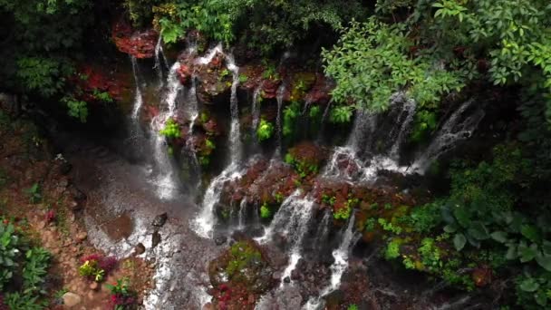 Сценический Водопад Каскадным Течением Бали Индонезия Тропическая Природа Водопад Джунглях — стоковое видео