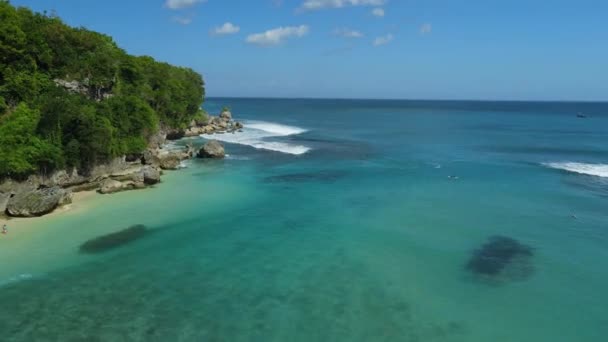 Padang Padang Surf Spot Bali Turquoise Ocean Small Waves Aerial — Stock Video