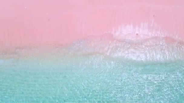 透明な海とピンクのビーチ コモド諸島の自然なピンク砂のビーチ エアリアルビュー — ストック動画