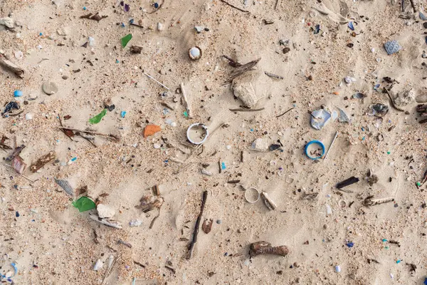 Plastic Trash Sand Ocean Beach Pollution Microplastic Rubbish Coastline — Stock Photo, Image