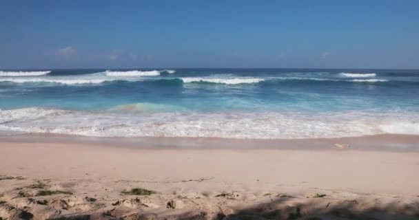 Песчаный Пляж Голубой Океан Волнами Тропиках — стоковое видео