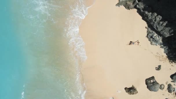 Mężczyzna Relaksujący Się Leżący Tropikalnej Plaży Turkusowym Oceanem Słoneczny Dzień — Wideo stockowe