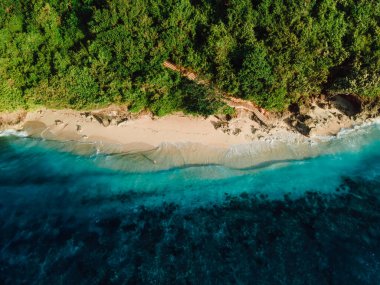 Tropical beach with tropical ocean in Bali. Aerial view of Green bowl beach