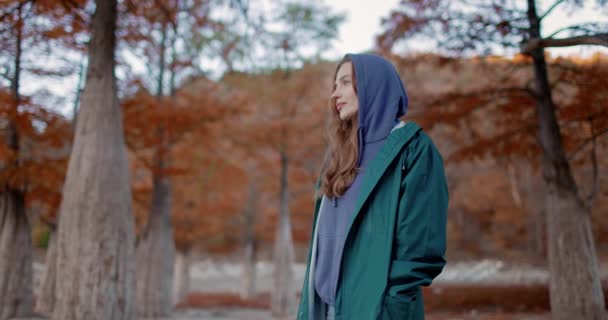 Atraktivní Žena Procházce Parkem Fantazie Lidí Parku Podzim Aktivní Životní — Stock video
