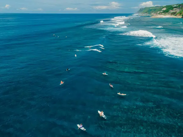 Aerial View Surfers Surf Spot Tropical Ocean — Stock Photo, Image