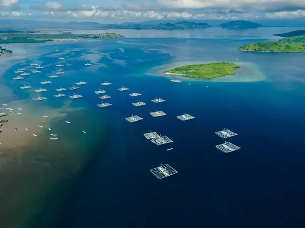 Grupo Barcos Pesca Locais Oceano Azul Perto Sumbawa Vista Para — Fotografia de Stock