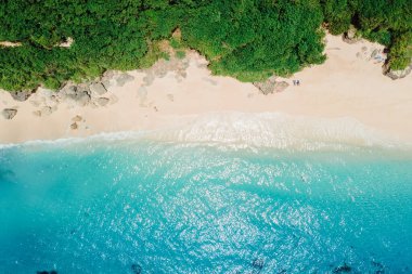 Bali 'de turkuaz okyanuslu cennet kumsalı. Hava görünümü