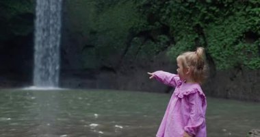 Bali 'de şelale ve şelale. Manzaralı doğa ve güzel şelale. Yüksek kalite 4k görüntü