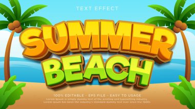 Yaz plajı düzenlenebilir metin efekti ve plaj arka planı
