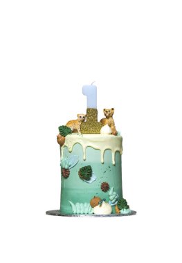 One year Birthday smash cake isolated on white background. decorative birthday cake one year party Happy birthday colorful