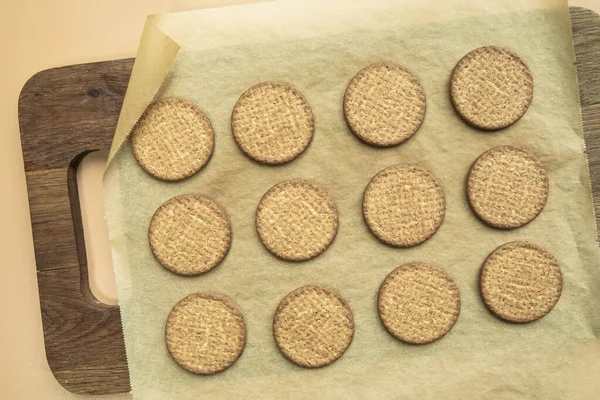Freshly Baked Homemade Sesame Seed Cookies Wooden Board Rustic Table — Stok fotoğraf