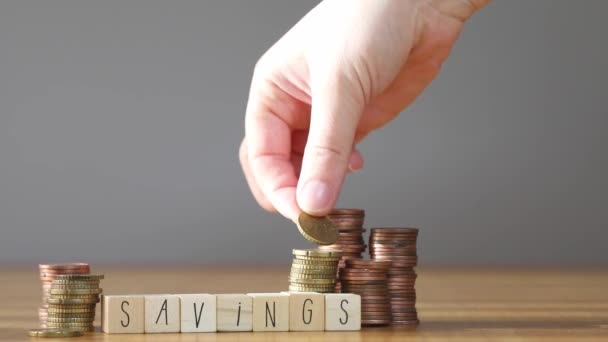 Human Hands Stacking Growing Piles Coins Money Concept Saving Money — Vídeo de Stock