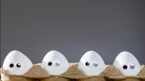 Animasi Lucu Mata Kartun Telur Ayam Telur Ayam Dalam Kotak — Stok Video