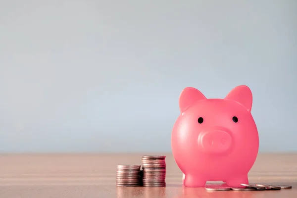 Sparschwein Rosa Farbe Mit Geldstapel Steigern Das Wachstum Sparen Geld — Stockfoto