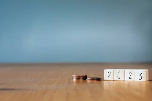 2023 Top Stack Coins Gray Background Copy Space Saving Money — Stockfoto