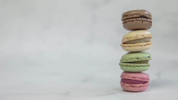Colorful Macarons Close Multicolor Macarons French Macaroon Greedy Pastry French — Vídeos de Stock