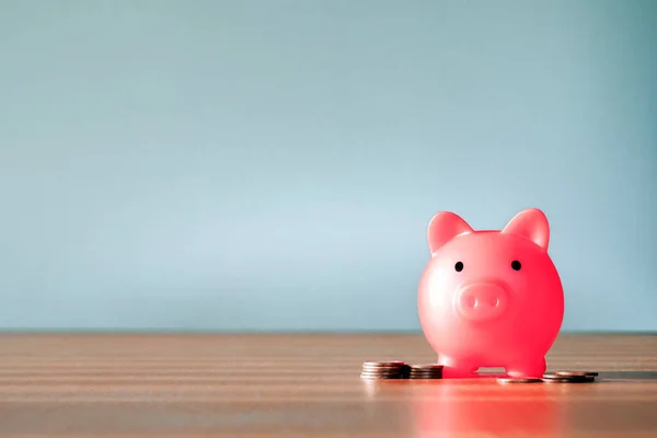 Piggy Bank Few Coins Gray Background Concept Saving Less Saving — Fotografia de Stock